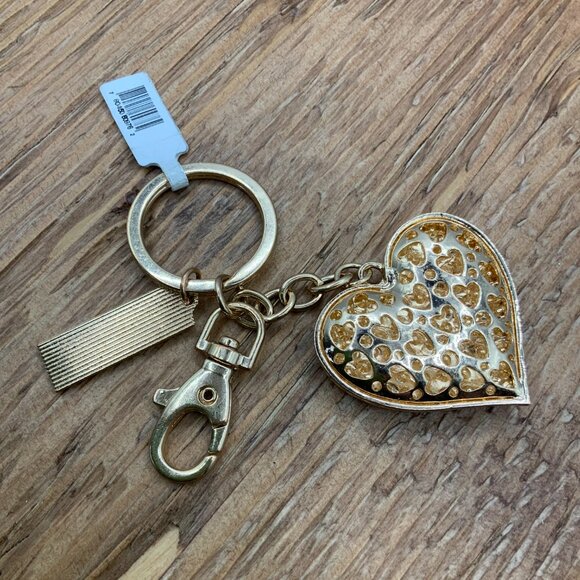 Red Rhinestone Heart Gold Tone "Chicago" Key Chain Purse Charm - Picture 2 of 4